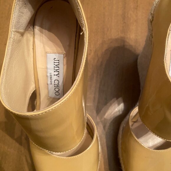 Jimmy Choo Lagoon Nude Patent Leather Wide Ankle Strap Espadrilles. Size 39/8.5 - Picture 16 of 16